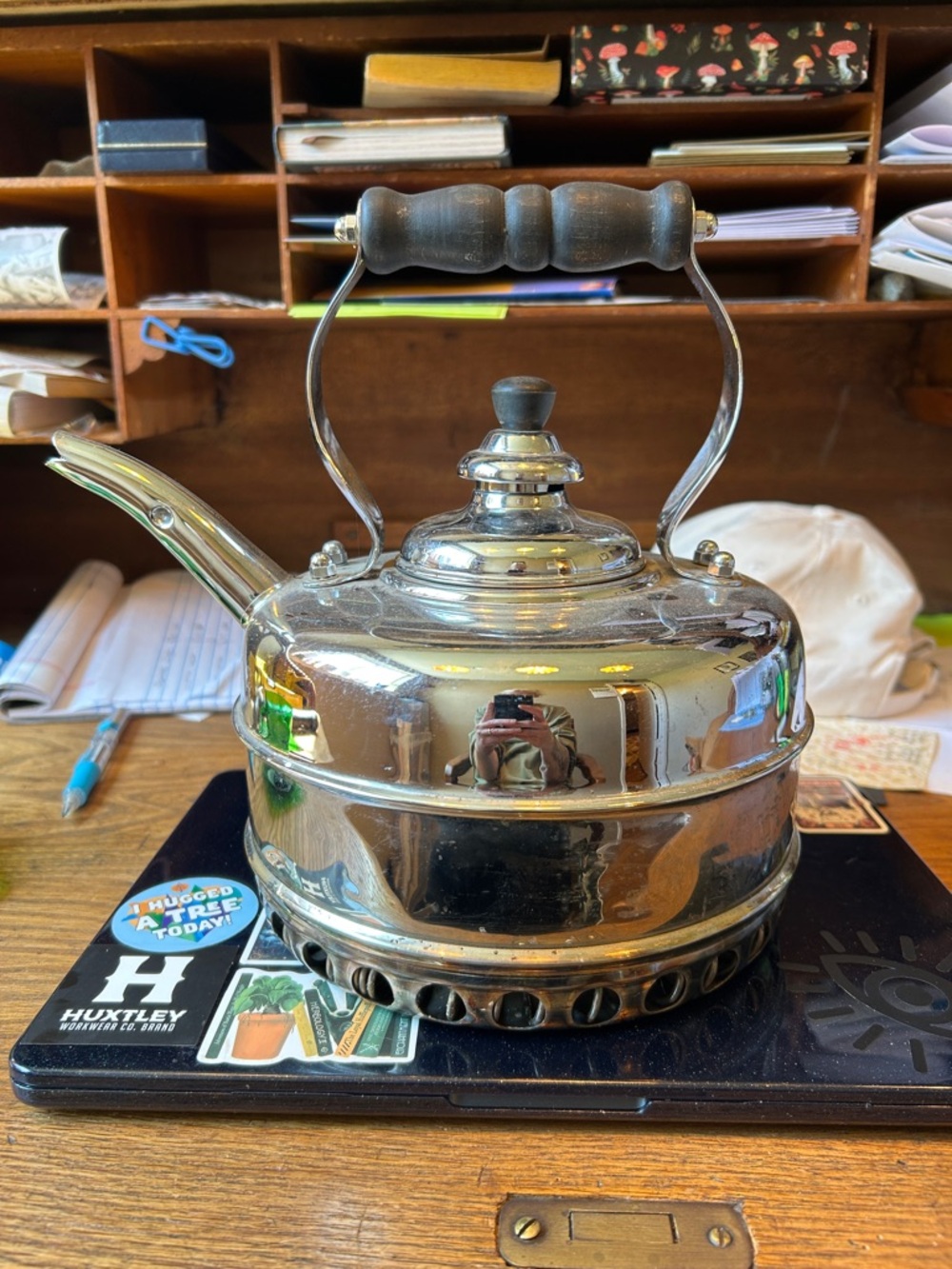 Simplex copper coil chrome tea kettle